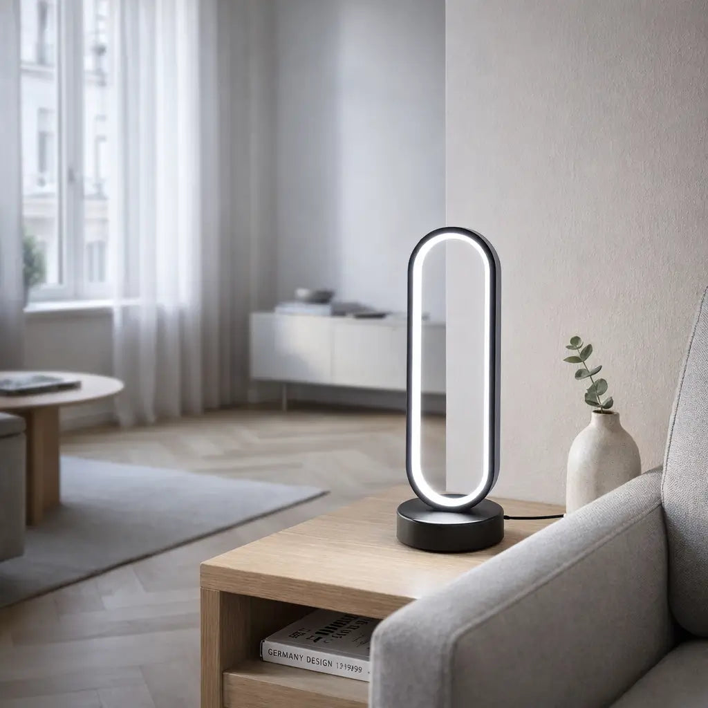 LED Ring Tischlampe – Minimalistische USB Nachttischlampe mit Dimmfunktion
