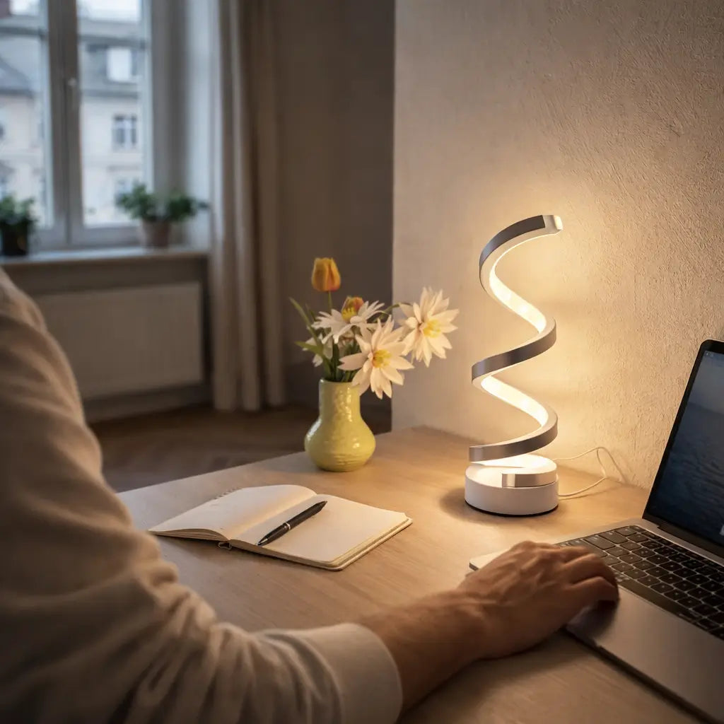 Spiral LED Tischlampe – Moderne USB-Schreibtischlampe mit Dimmfunktion