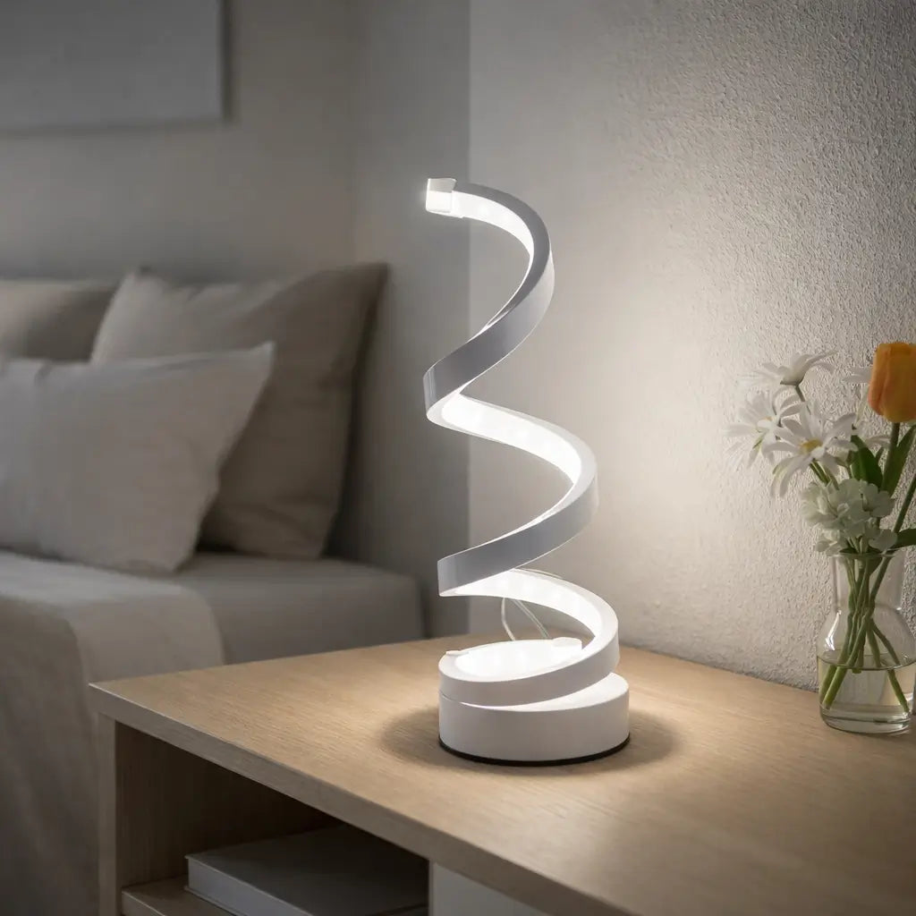 Spiral LED Tischlampe – Moderne USB-Schreibtischlampe mit Dimmfunktion