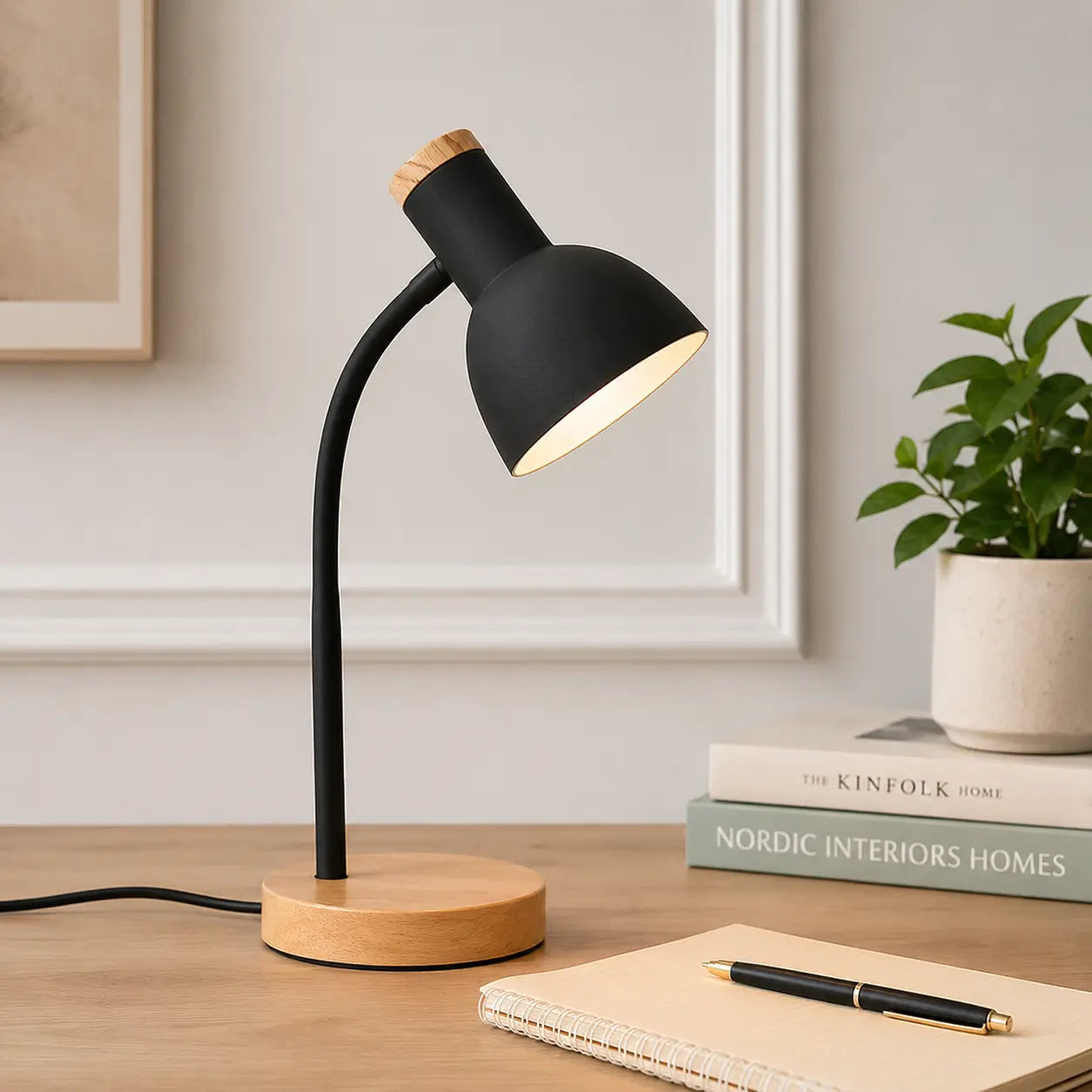 NordLume™ Schreibtischlampe – Verstellbare Tischlampe mit Holzfuß