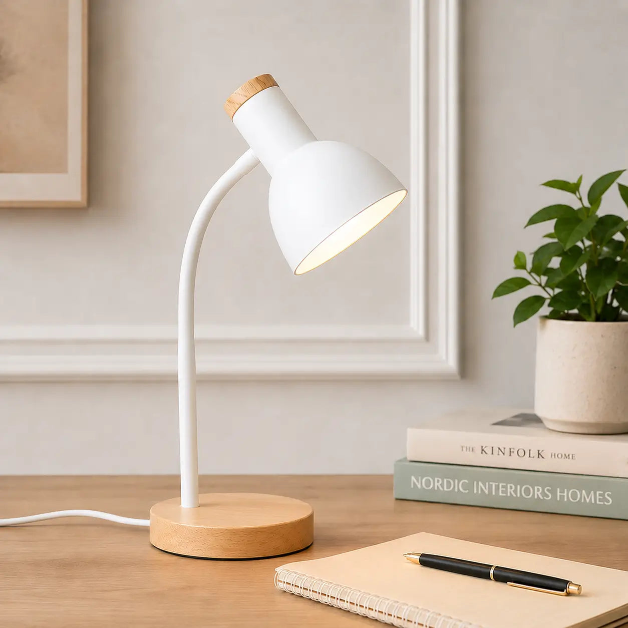 NordLume™ Schreibtischlampe – Verstellbare Tischlampe mit Holzfuß