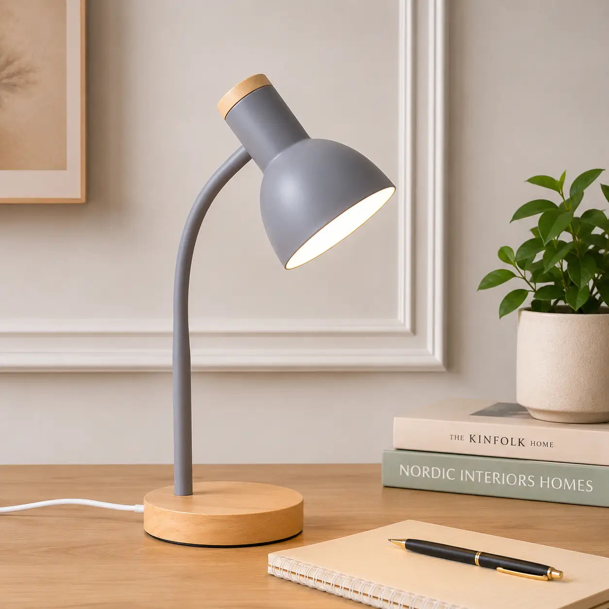 NordLume™ Schreibtischlampe – Verstellbare Tischlampe mit Holzfuß