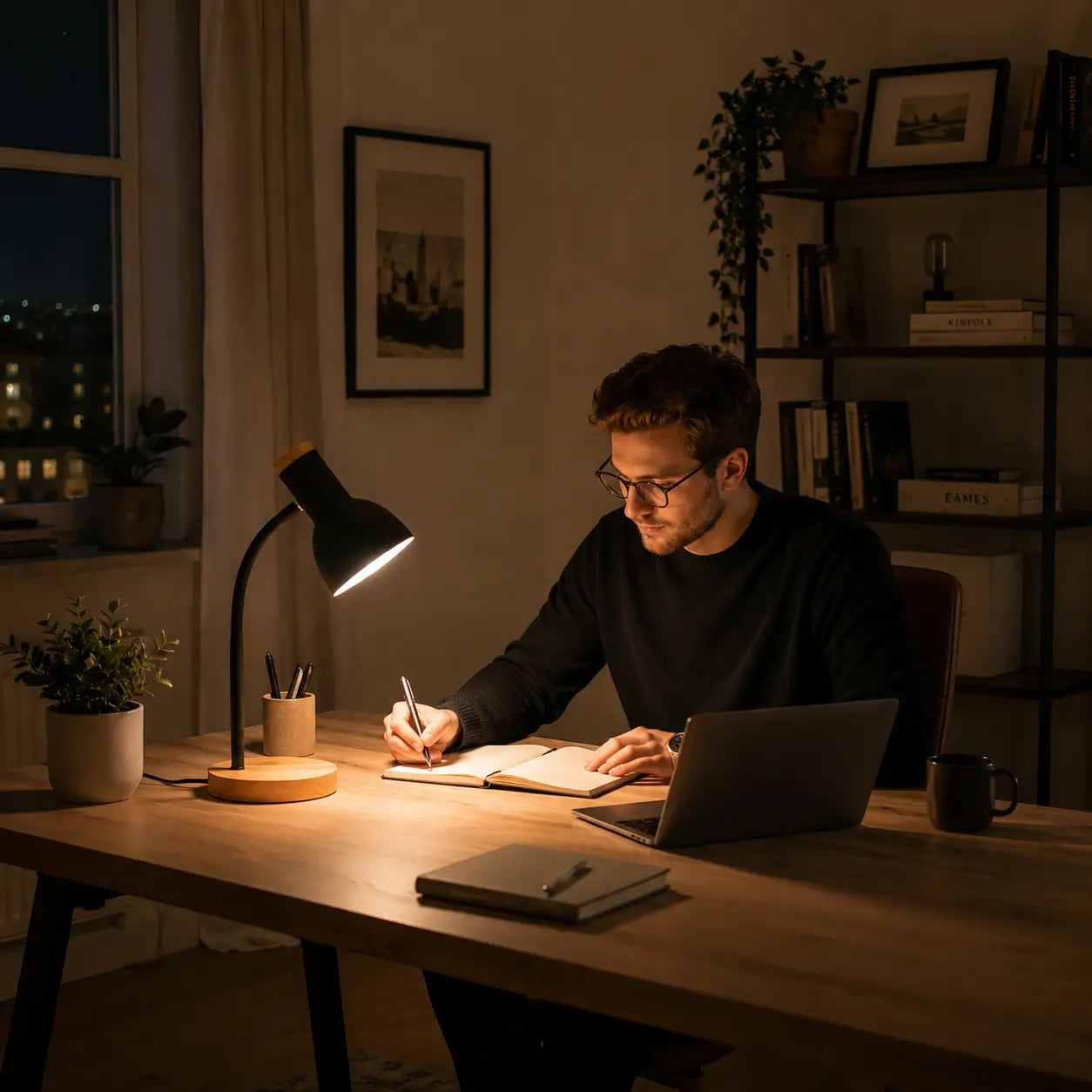 NordLume™ Schreibtischlampe – Verstellbare Tischlampe mit Holzfuß