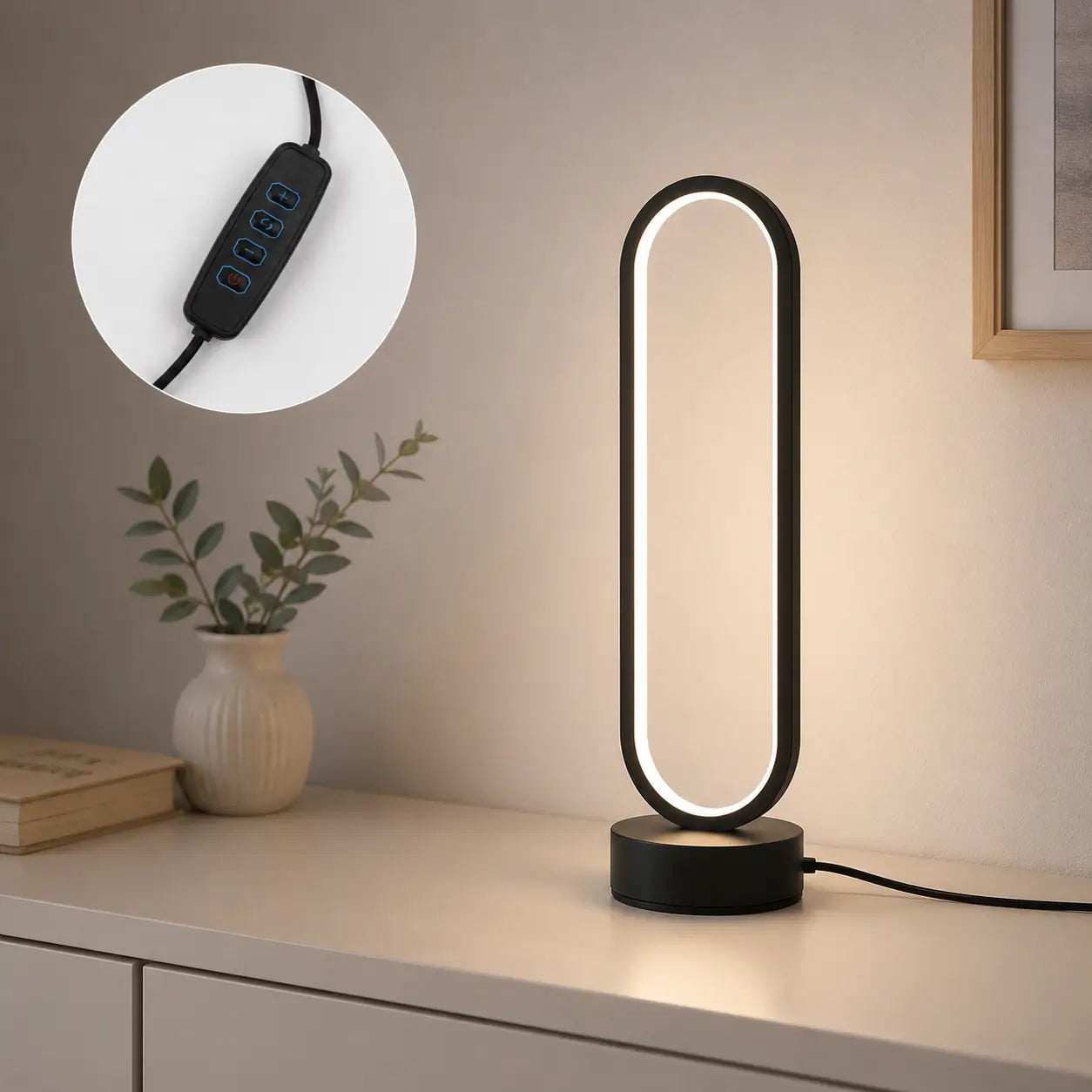 LED Ring Tischlampe – Minimalistische USB Nachttischlampe mit Dimmfunktion