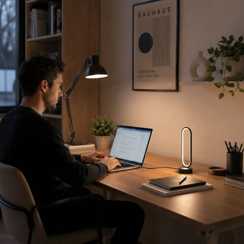 LED Ring Tischlampe – Minimalistische USB Nachttischlampe mit Dimmfunktion