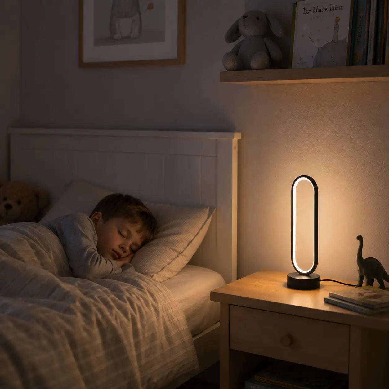 LED Ring Tischlampe – Minimalistische USB Nachttischlampe mit Dimmfunktion