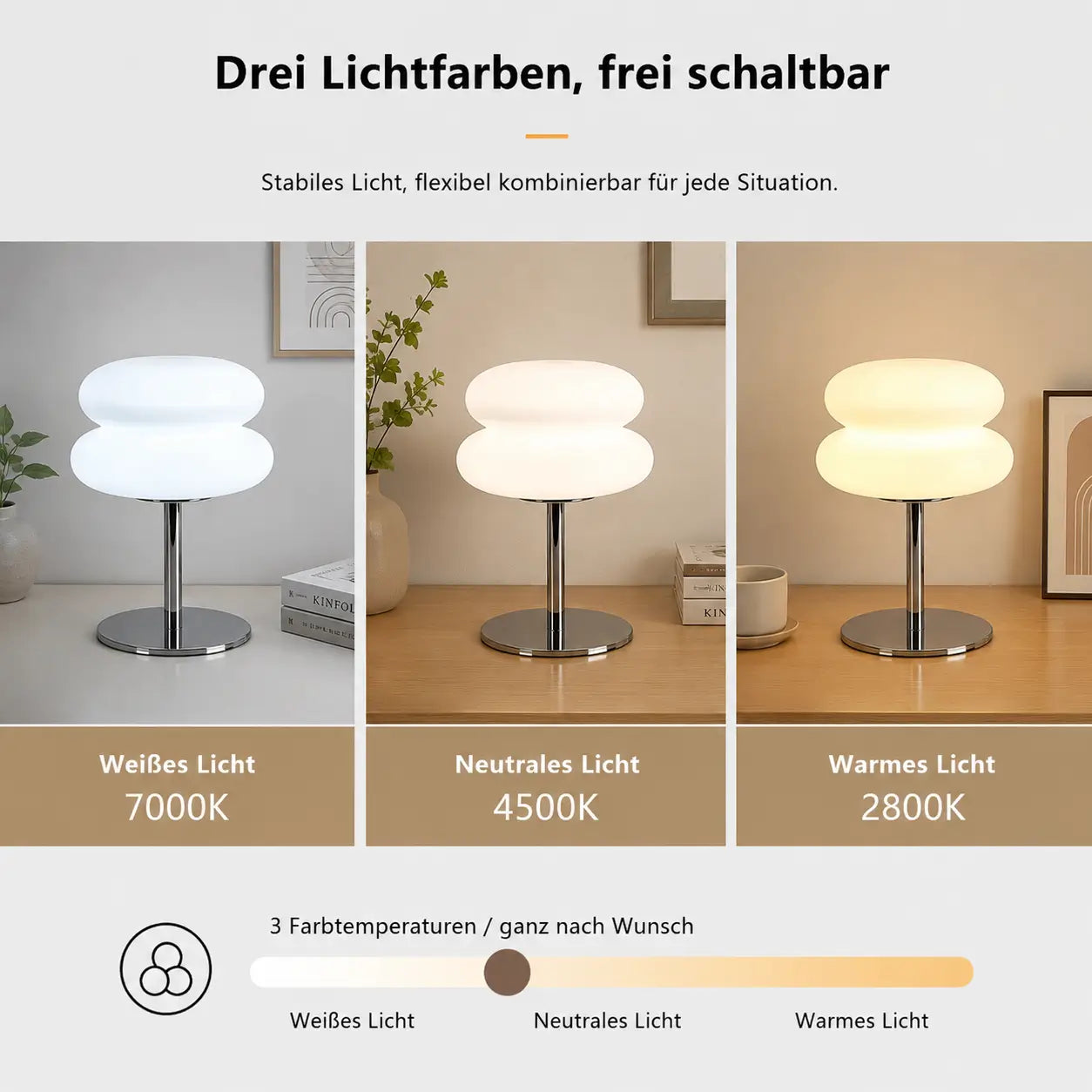 Mushroom Tischlampe Mid Century – 3-Farb-Dimmbar mit 9 Helligkeitsstufen
